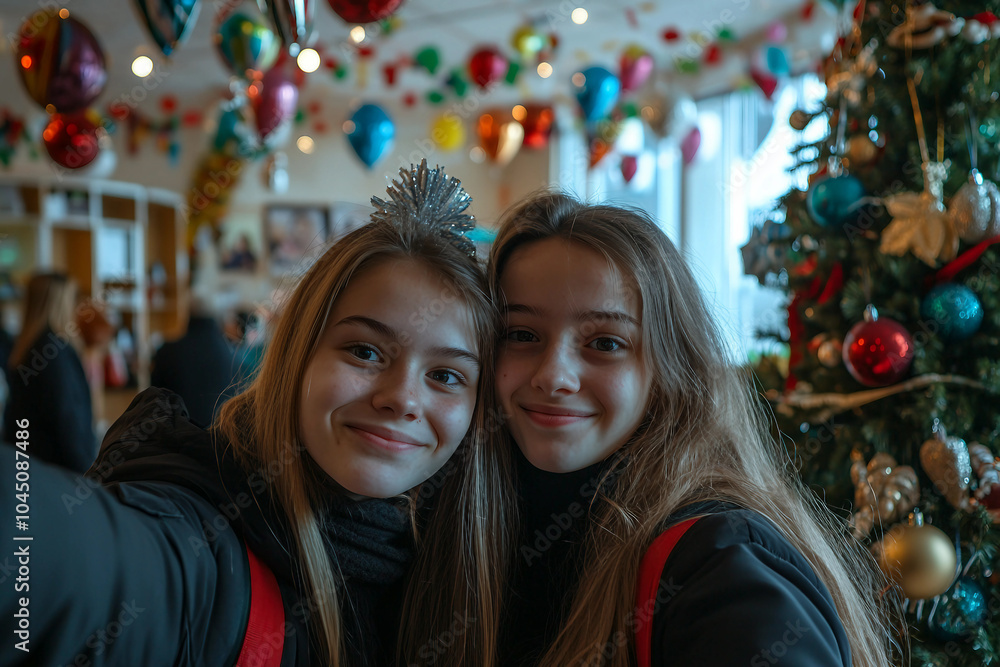 New year and christmas celebration at school generative AI image New year and christmas celebration at school generative AI image