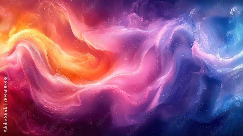 Fototapeta premium background illustration featuring vibrant, swirling, colored liquids in trendy hues of pink, orange, blue, and violet, creating an abstract display of fluid dynamics