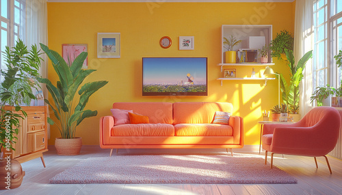 Wallpaper Mural Retro Family Room Vibrant Design high detail  Torontodigital.ca