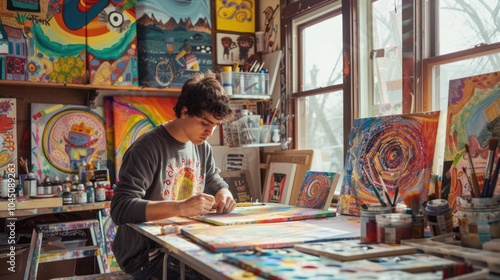 Young Artist in a Colorful Studio