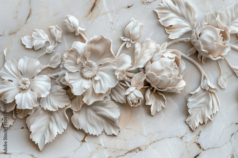 AI generated illustration luxury white wall design bas-relief animal and flowers decor element AI generated illustration luxury white wall design bas-relief animal and flowers decor element