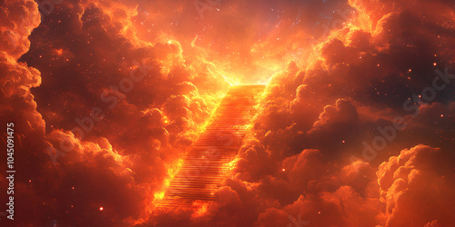 Stairway to the Sky with Fiery Clouds photo