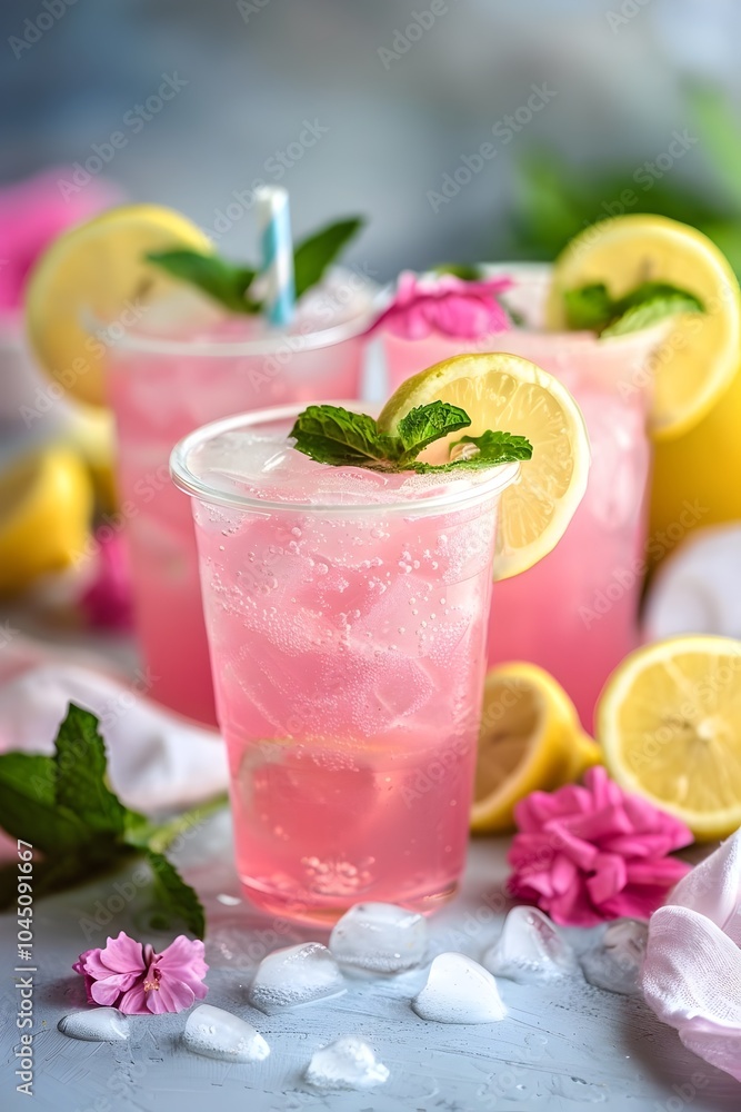 Refreshingly Pink Lemonade Cocktail with Citrus and Mint Garnish Refreshingly Pink Lemonade Cocktail with Citrus and Mint Garnish