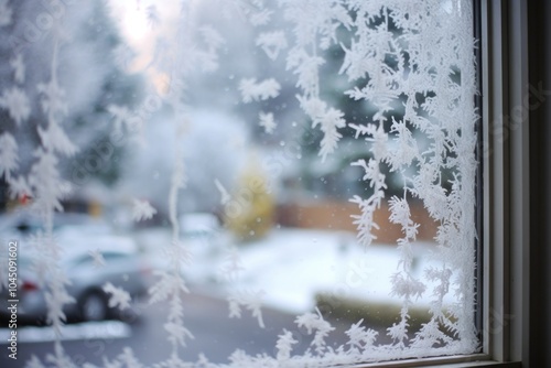 Out side window chistmas snow frost ice architecture. photo