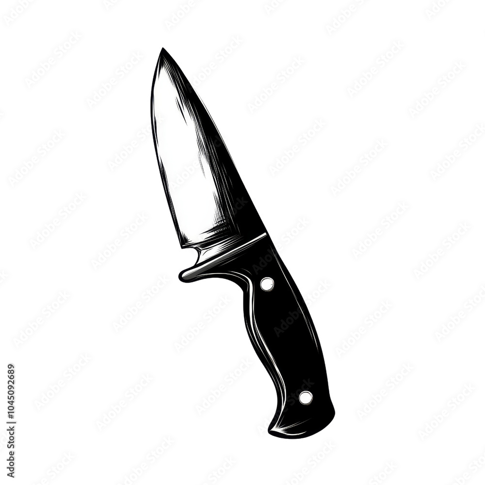 Obraz premium Sharp kitchen knife with a black handle on a transparent background.