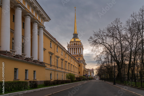 View of the Admiralty building on a spring morning, St. Petersburg, Russia