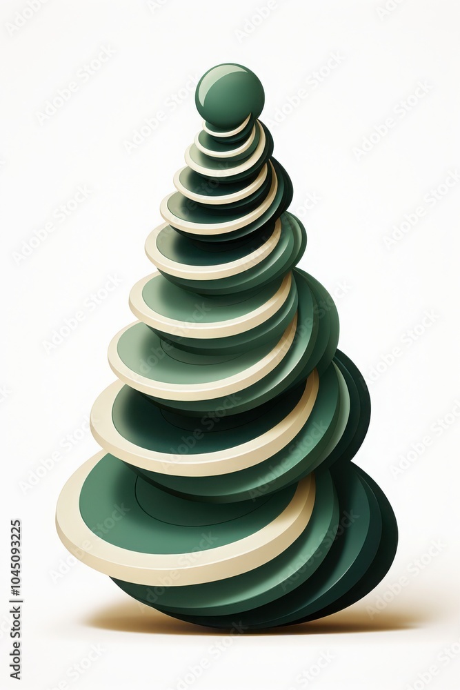 Modern minimalist green spiral tree with geometric layers Modern minimalist green spiral tree with geometric layers