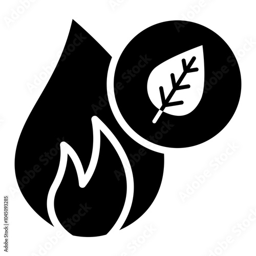 Vector icon of natural gas with a flame and leaf symbol. Flat style depicting a flame representing natural gas, alongside a leaf indicating eco-friendliness and sustainability. Suitable for energy-rel