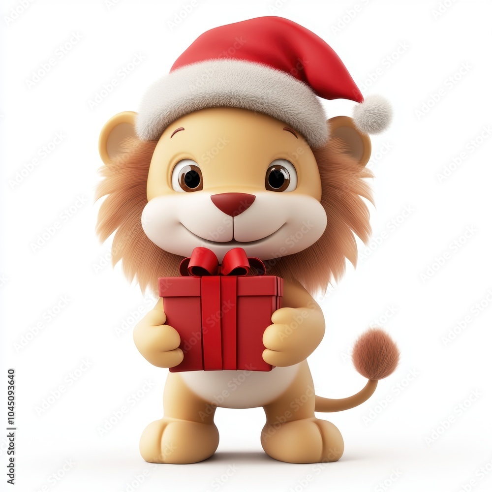 3D rendering cute lion holding a gift box isolated over white background. 3D rendering cute lion holding a gift box isolated over white background.