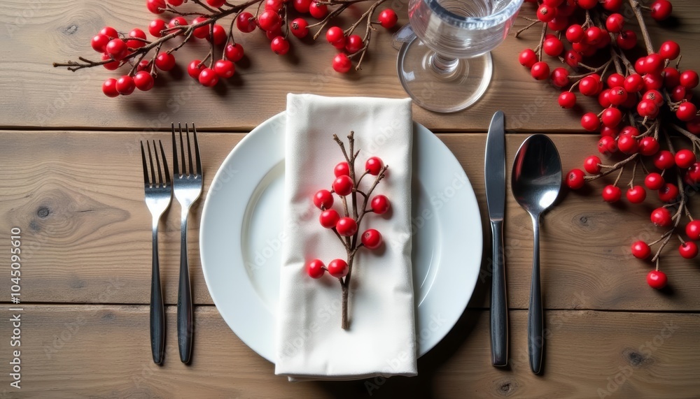 Elegant table setting with a touch of nature Elegant table setting with a touch of nature