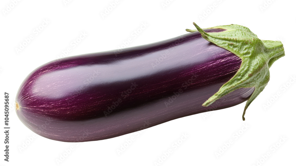 Vibrant aubergine resting on a bright surface showcasing its glossy texture and rich color Vibrant aubergine resting on a bright surface showcasing its glossy texture and rich color