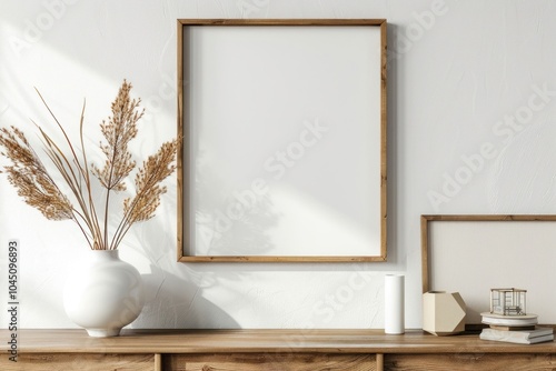 Blank framed photo mockup publication windowsill indoors.