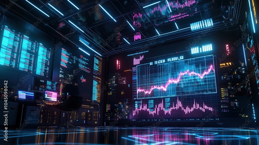 Obraz premium 3D Stock Market Data Visualization Room