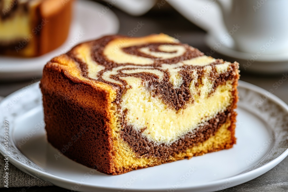 Marble Cake. Zebra Patterned Delicious Dessert Slice on Yellow Plate Marble Cake. Zebra Patterned Delicious Dessert Slice on Yellow Plate