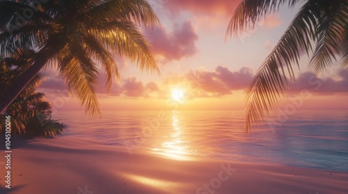 Witness the enchanting sunset over a tranquil Thai beach  where the sky transforms from deep blue to fiery red  creating stunning reflections on the wet sand as gentle waves retreat.