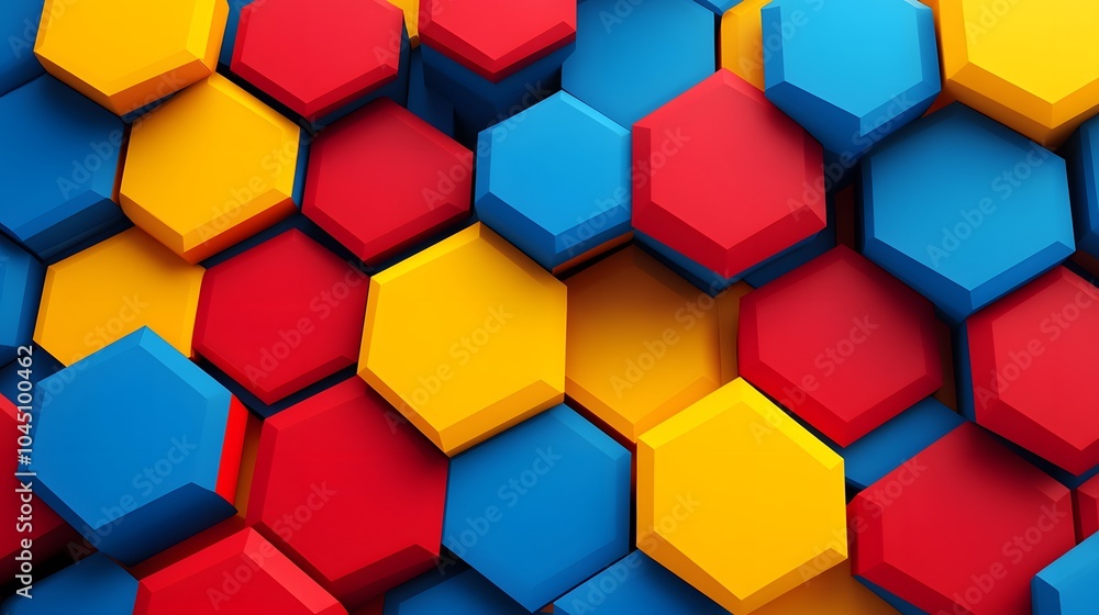 Abstract background with colorful hexagons in red, blue, and yellow colors Abstract background with colorful hexagons in red, blue, and yellow colors