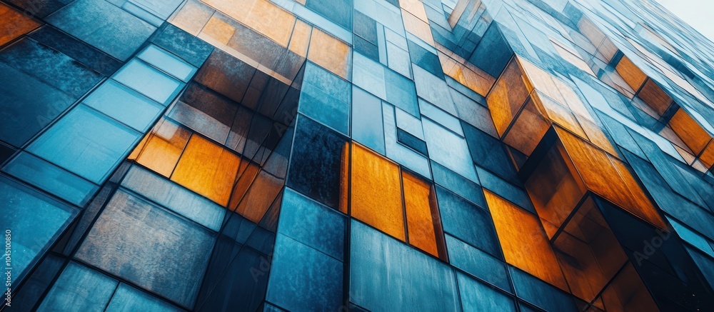 Abstract view of modern building with blue and orange glass windows. Abstract view of modern building with blue and orange glass windows.