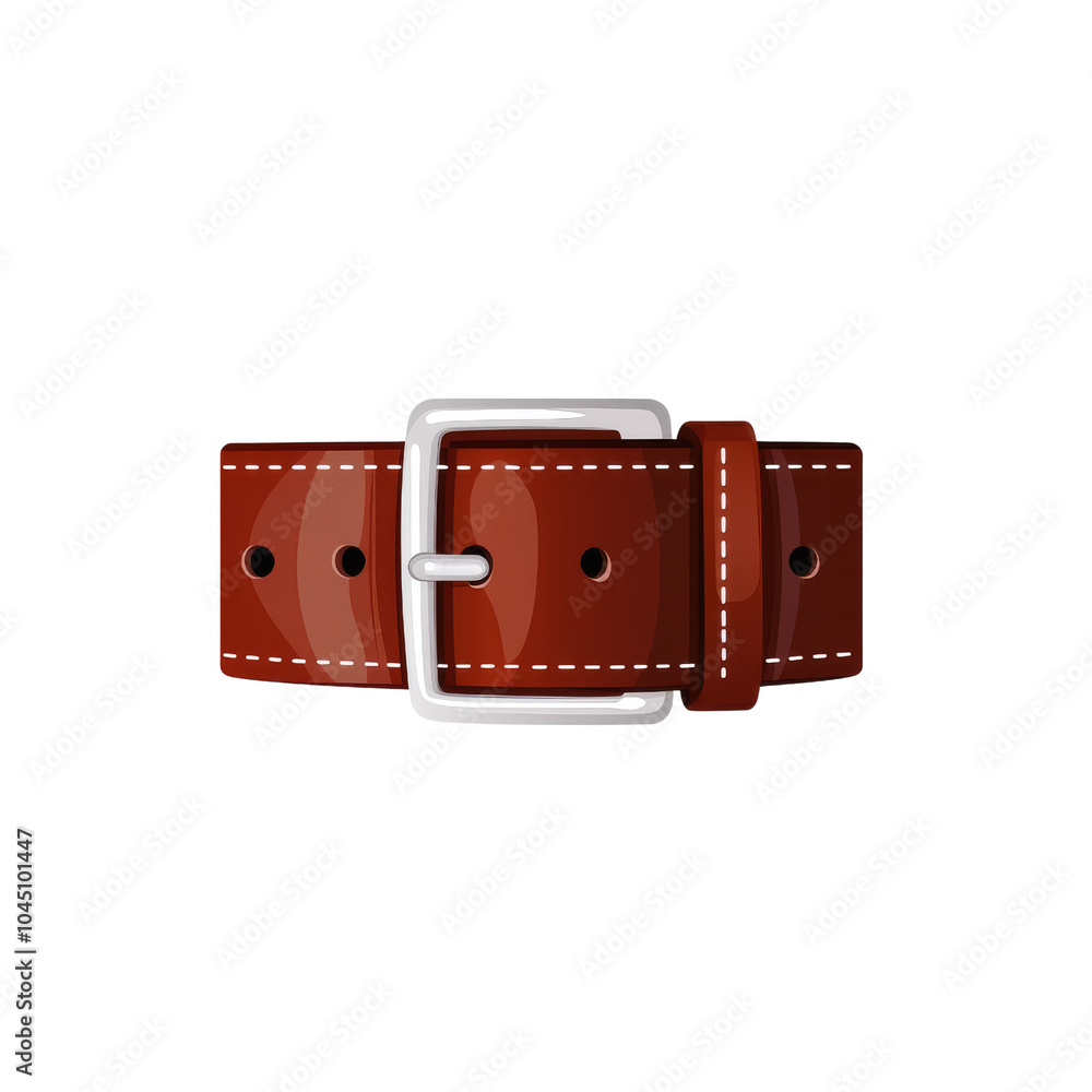 Stylish brown leather belt with a silver buckle on a transparent background. Stylish brown leather belt with a silver buckle on a transparent background.