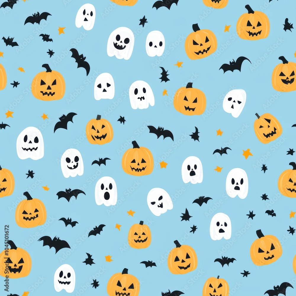 Fototapeta premium Repetitive tile of Halloween theme pumpkin pattern.