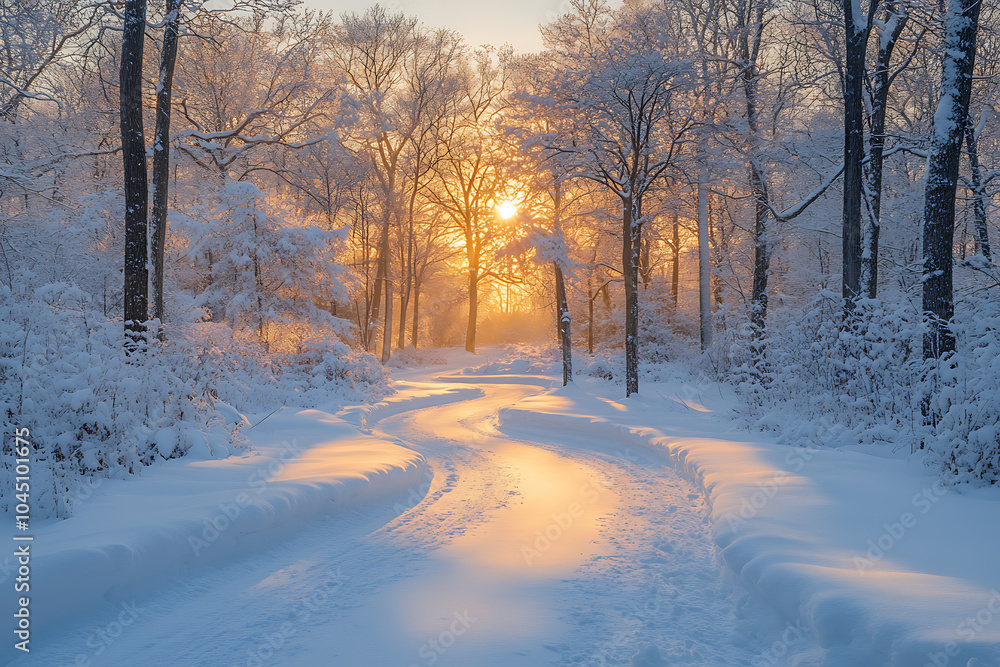 A tranquil snow-covered trail winding through a quiet winter forest, with frosted trees and soft sunlight creating a serene atmosphere.
A tranquil snow-covered trail winding through a quiet winter forest, with frosted trees and soft sunlight creating a serene atmosphere.