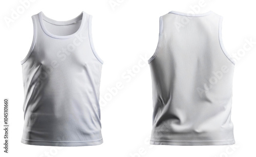 White men's tank top mockup - front and back view on transparent background. photo