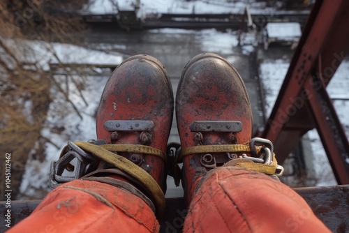 Close-up of Rusty Safety Boots on a Steel Structure