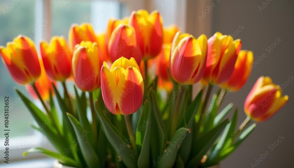 Blooming Joy A bouquet of vibrant tulips in a vase Blooming Joy A bouquet of vibrant tulips in a vase