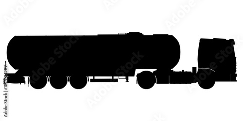 Silhouette of a truck with a tanker isolated on a white background. Side view. Vector illustration.