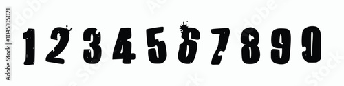 Rough dirty number style creative vector shapes' numerals. font alphabet vector illustrations.