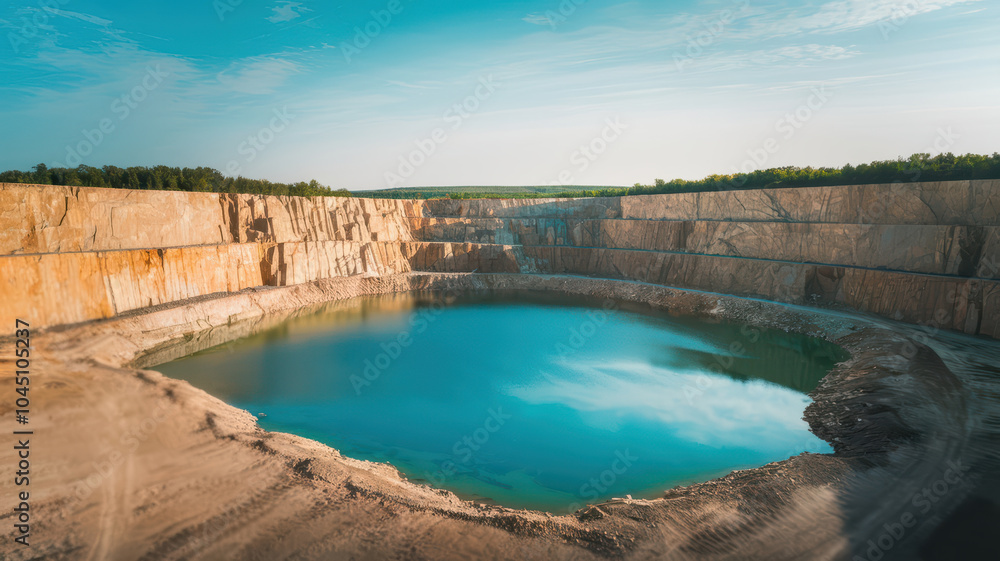 stunning aerial view of large quarry featuring tranquil blue water body surrounded by steep stone walls. serene landscape evokes sense of calm and natural beauty stunning aerial view of large quarry featuring tranquil blue water body surrounded by steep stone walls. serene landscape evokes sense of calm and natural beauty