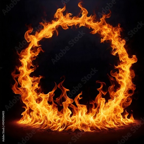 Ring in flames. Burning fire on a black background. 3d rendering.