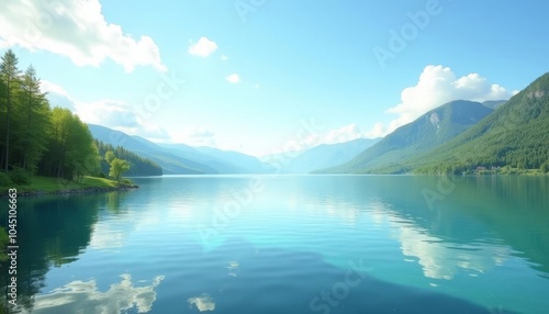  Tranquil lakeside serenity under a clear blue sky