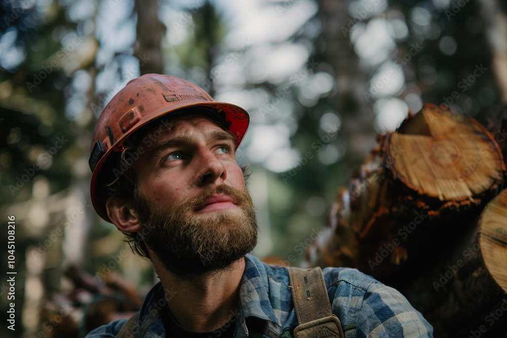 Generative AI image of a handsome virile bearded woodcutter at work in a traditional woodworking workshop Generative AI image of a handsome virile bearded woodcutter at work in a traditional woodworking workshop
