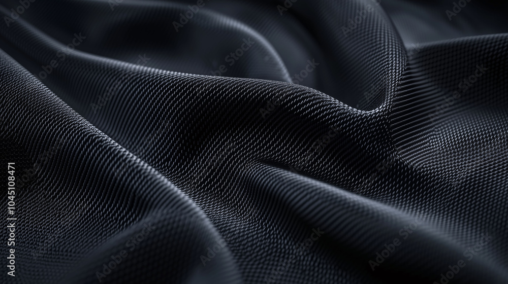 Black Woven Fabric Texture with Elegant Ripples Black Woven Fabric Texture with Elegant Ripples