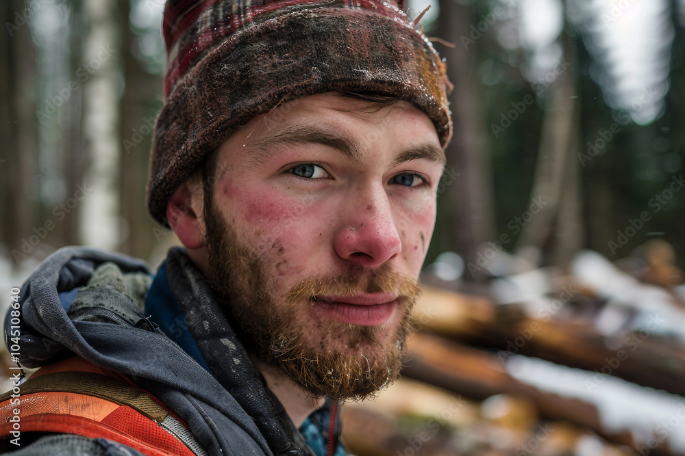 Generative AI image of a handsome virile bearded woodcutter at work in a traditional woodworking workshop Generative AI image of a handsome virile bearded woodcutter at work in a traditional woodworking workshop