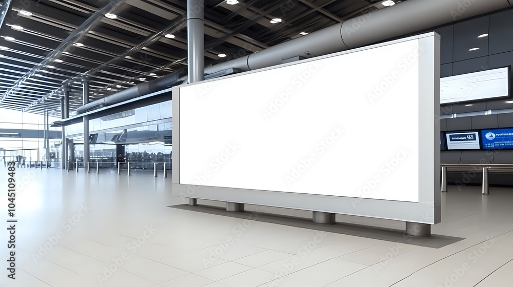 Empty Advertising Billboard in Modern Airport Terminal Empty Advertising Billboard in Modern Airport Terminal