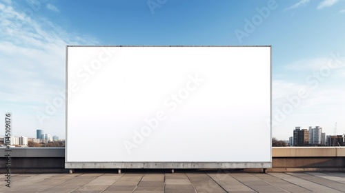 Blank Billboard Against City Skyline Background