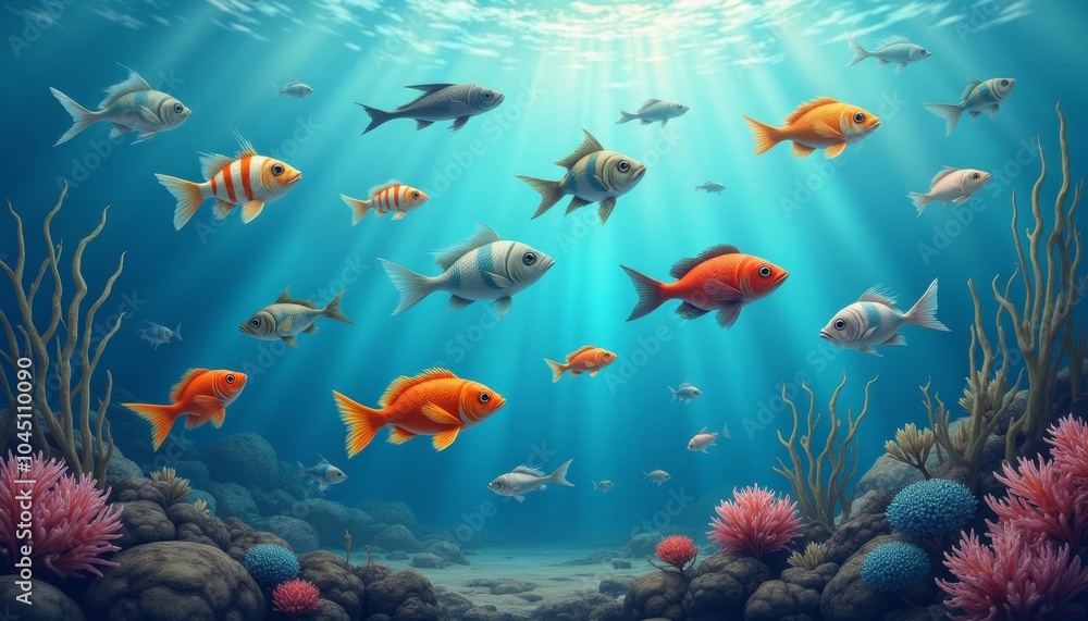 Fototapeta premium Vibrant Underwater Paradise A School of Fish in a Coral Reef