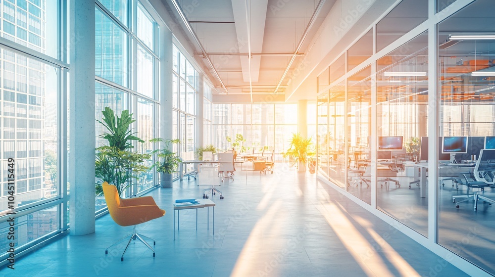 Interior of modern office waiting room with panoramic windows. 3D Rendering. Interior of modern office waiting room with panoramic windows. 3D Rendering.