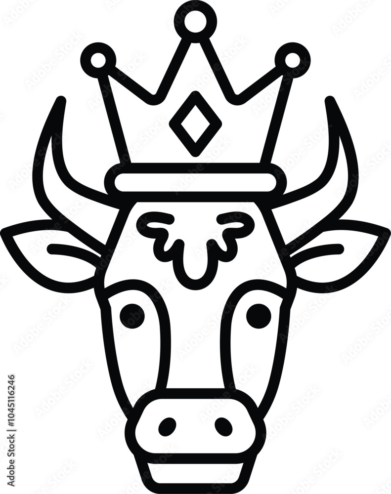 A cartoon cow with a crown on its head A cartoon cow with a crown on its head