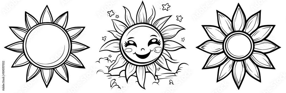 Icon of the sun black line drawing or doodle for weather symbol modern illustration Icon of the sun black line drawing or doodle for weather symbol modern illustration