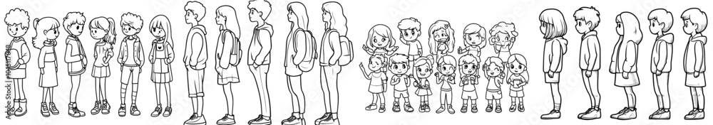 Illustration of outline people drawing man and woman. Hand drawn simplicity hand drawn people continuous line. People stand design group business concept. Illustration of outline people drawing man and woman. Hand drawn simplicity hand drawn people continuous line. People stand design group business concept.