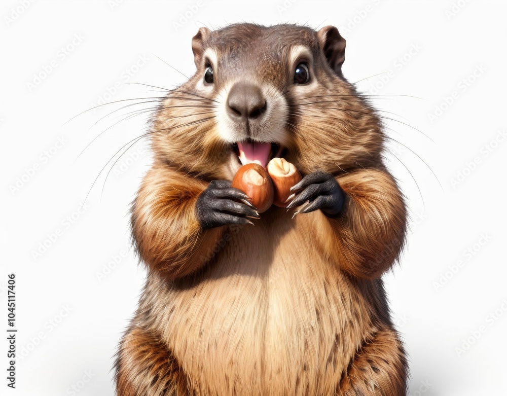 Obraz premium Happy Groundhog with a Hazelnut
