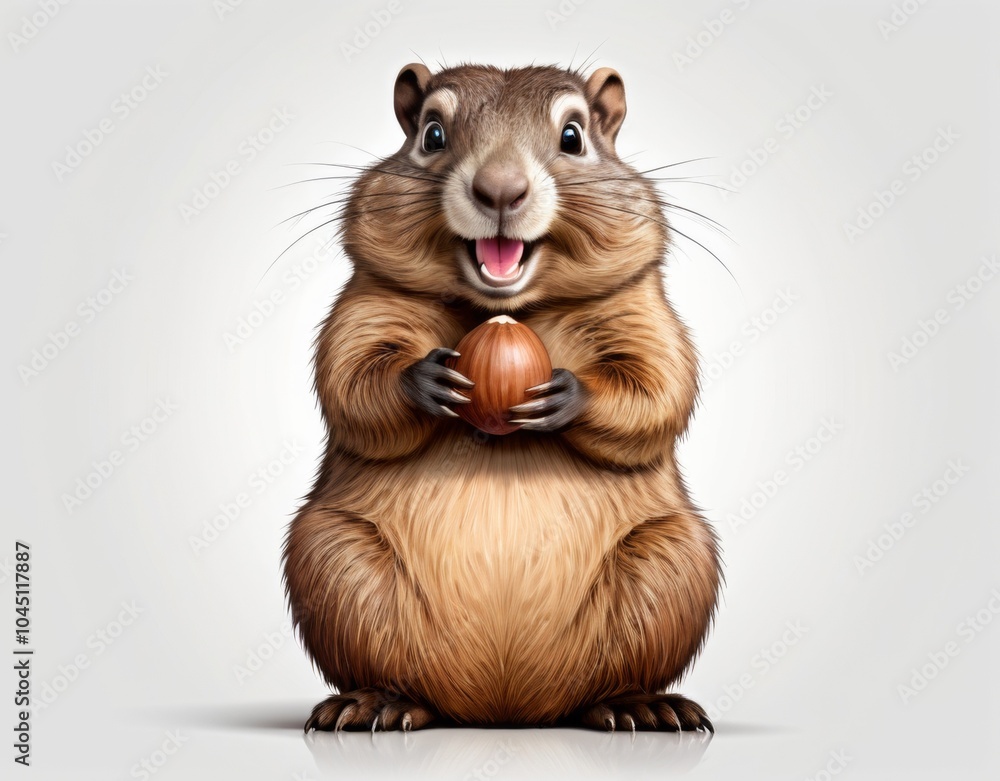 Fototapeta premium Happy Groundhog with a Hazelnut
