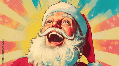A retro pin-up pop art image featuring Santa Claus with a joyful and excited expression. The style should be vintage and cartoonish.