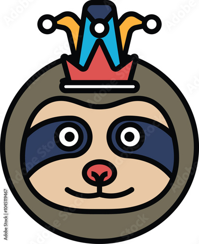 A cartoonish face with a sloth hat and a crown