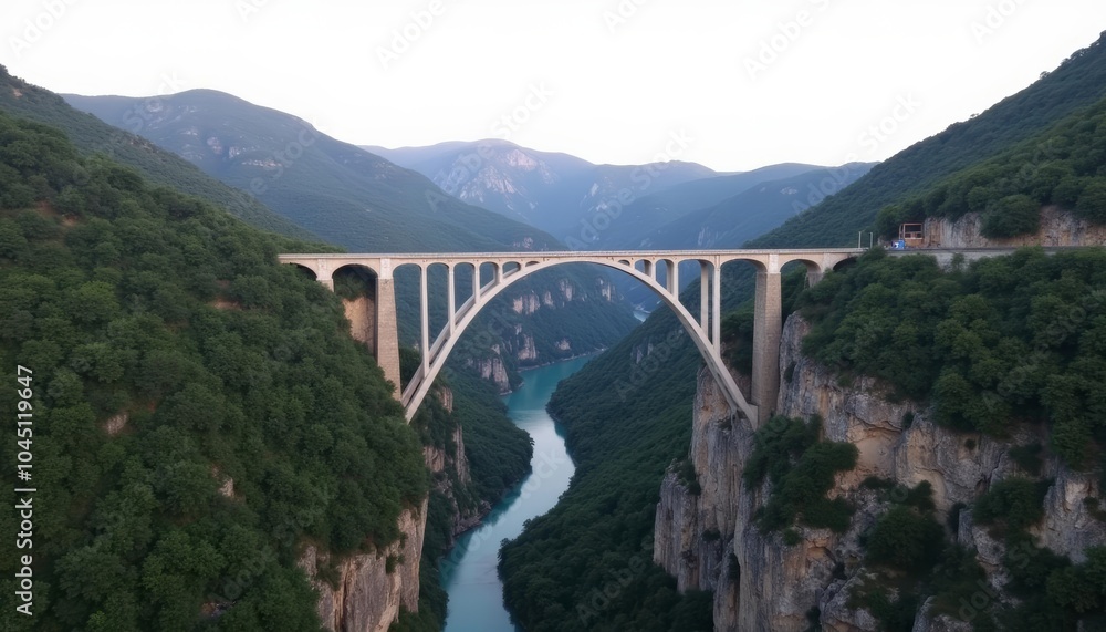 Elegant bridge spanning a serene mountain valley Elegant bridge spanning a serene mountain valley