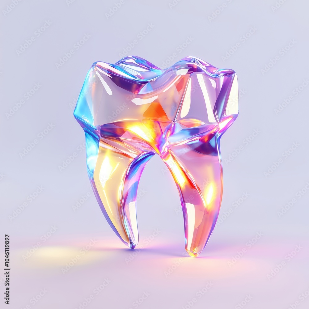 Obraz premium A tooth made of glass with a rainbow colored glow