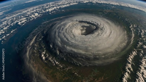 Super Typhoon, tropical storm, cyclone, hurricane, tornado, over ocean. Weather background. Typhoon, storm, windstorm, superstorm, gale moves to the ground. photo