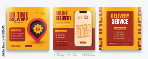 Fast Home Delivery Service Social Media Post Design Template. Online Delivery Promotional Bundle.